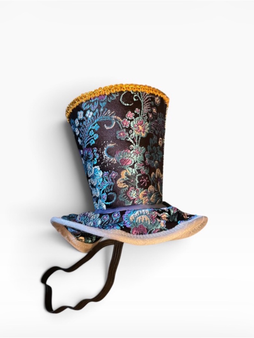Embroidered Floral Brocade Mini Top Hat - Blue